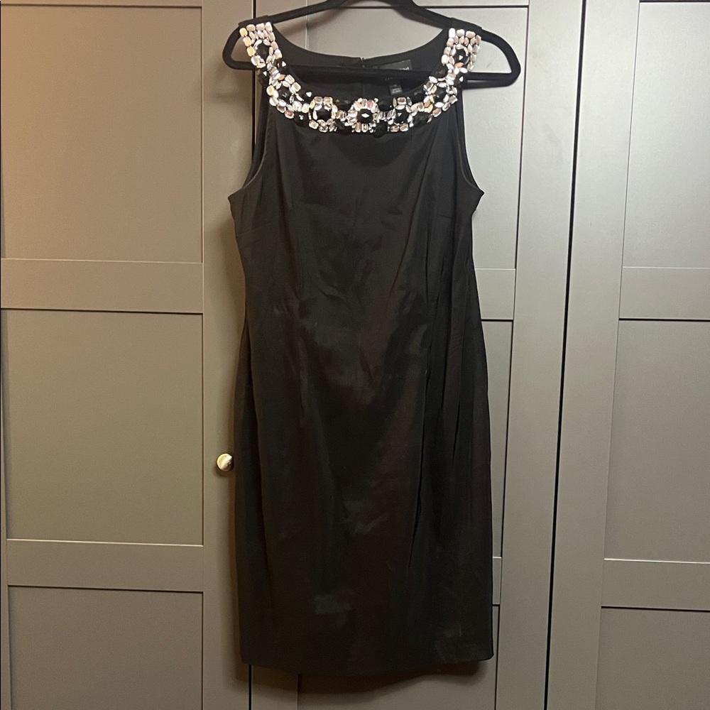 Sz 16 Black Dress with Embellished Neckline
